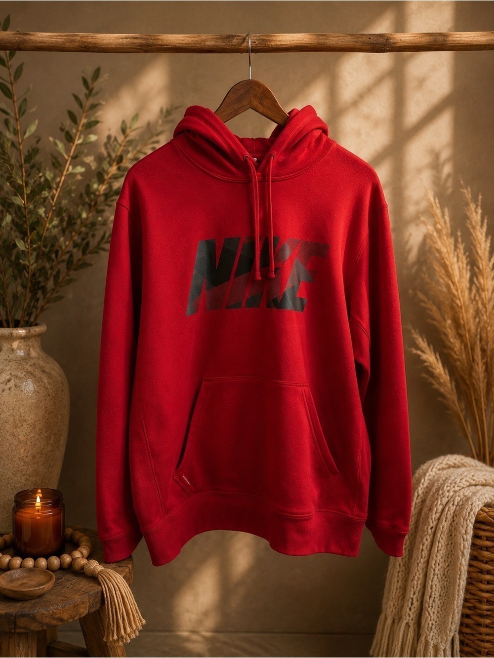 NIKE Therma-Fit Fleece Lined Bright Red Pullover Hoodie Unisex Mens M Womens L